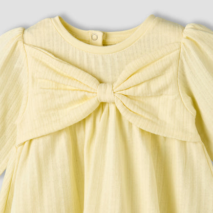 Juniors Round Neck Long Sleeves A-line Dress with Bow Accent