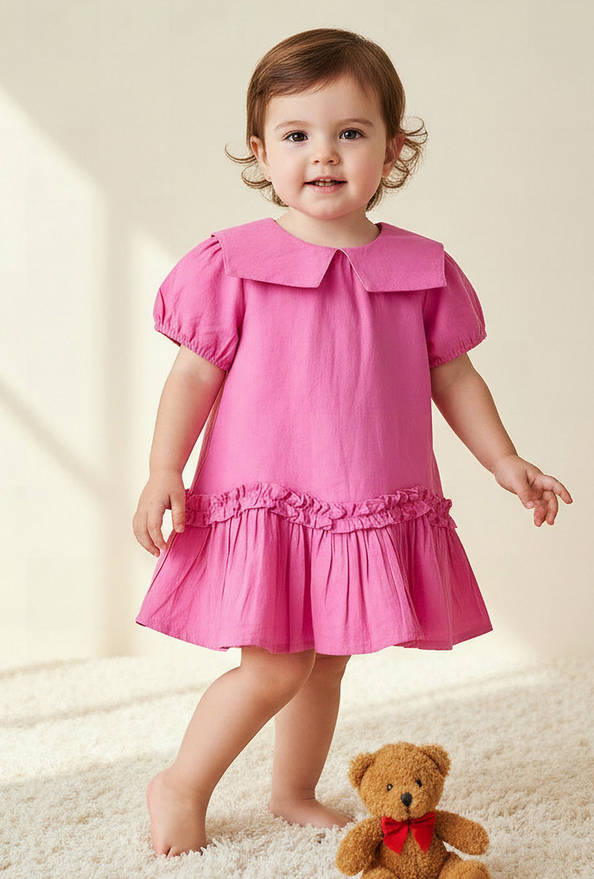 Juniors Sailor Collar short Sleeves Drop Waist Dress