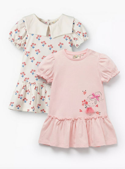 Pack of 2 Juniors Short Sleeves Drop Waist Dress with Print-baby-girls-clothing-dressesandjumpsuits-image-1