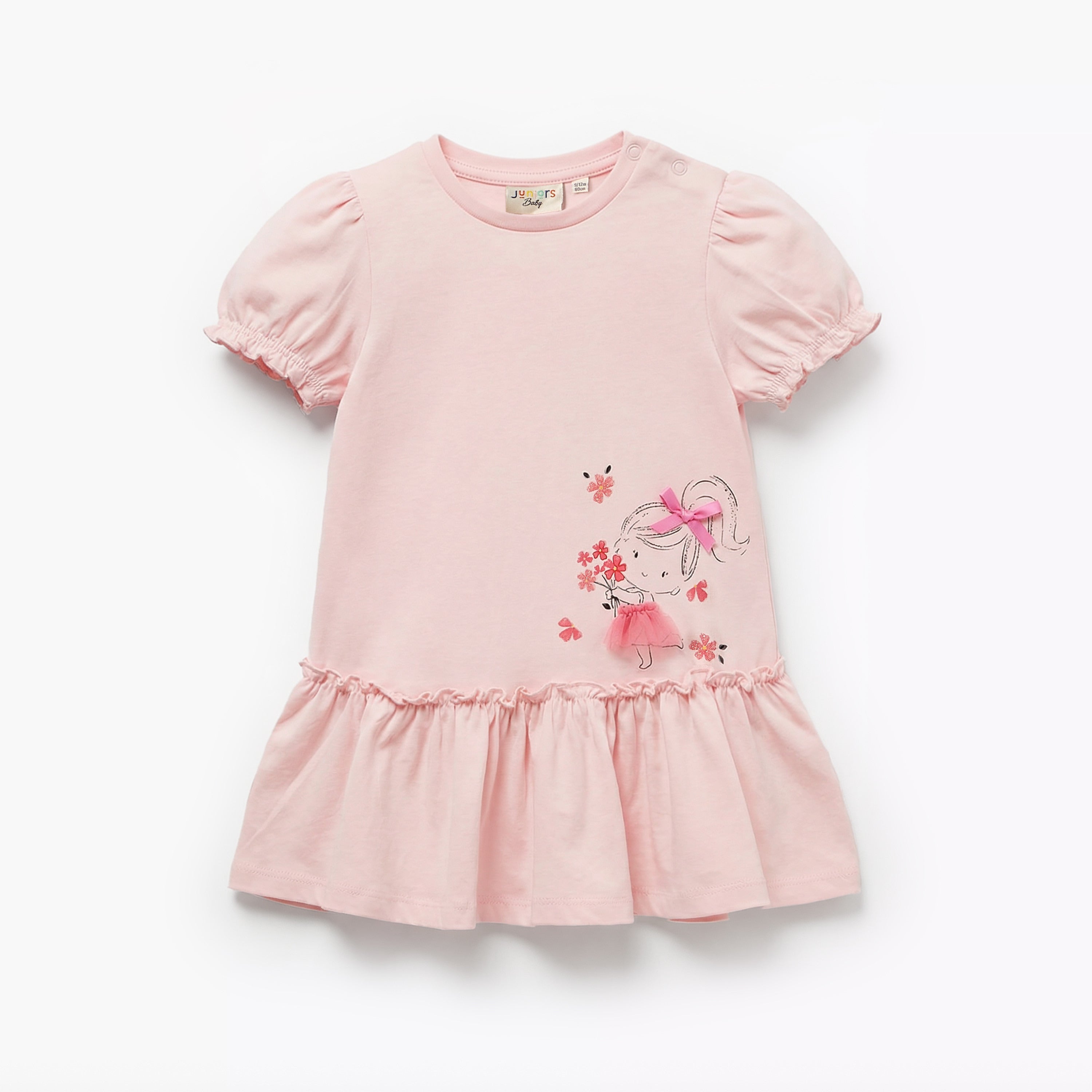 Pack of 2 Juniors Short Sleeves Drop Waist Dress with Print