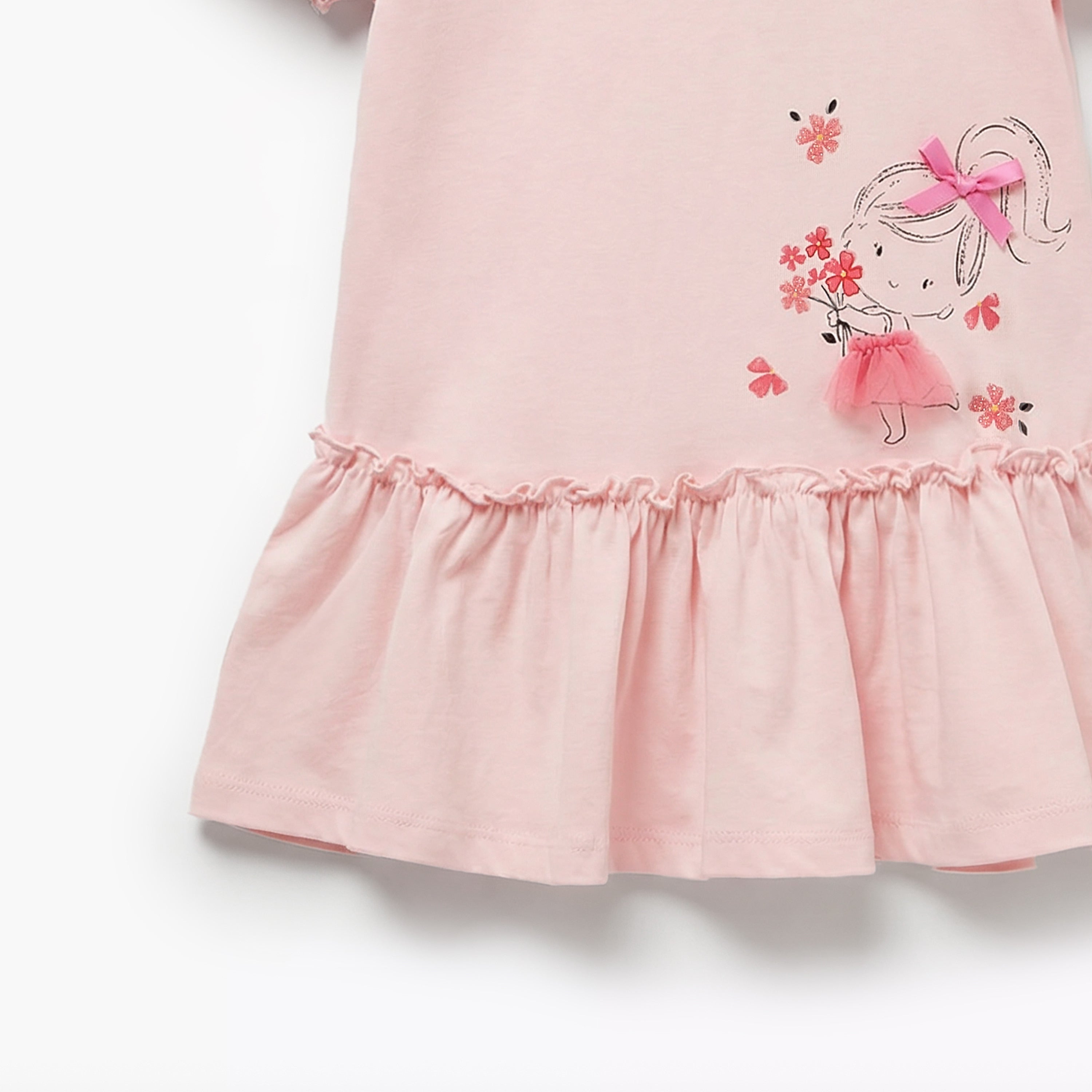 Pack of 2 Juniors Short Sleeves Drop Waist Dress with Print