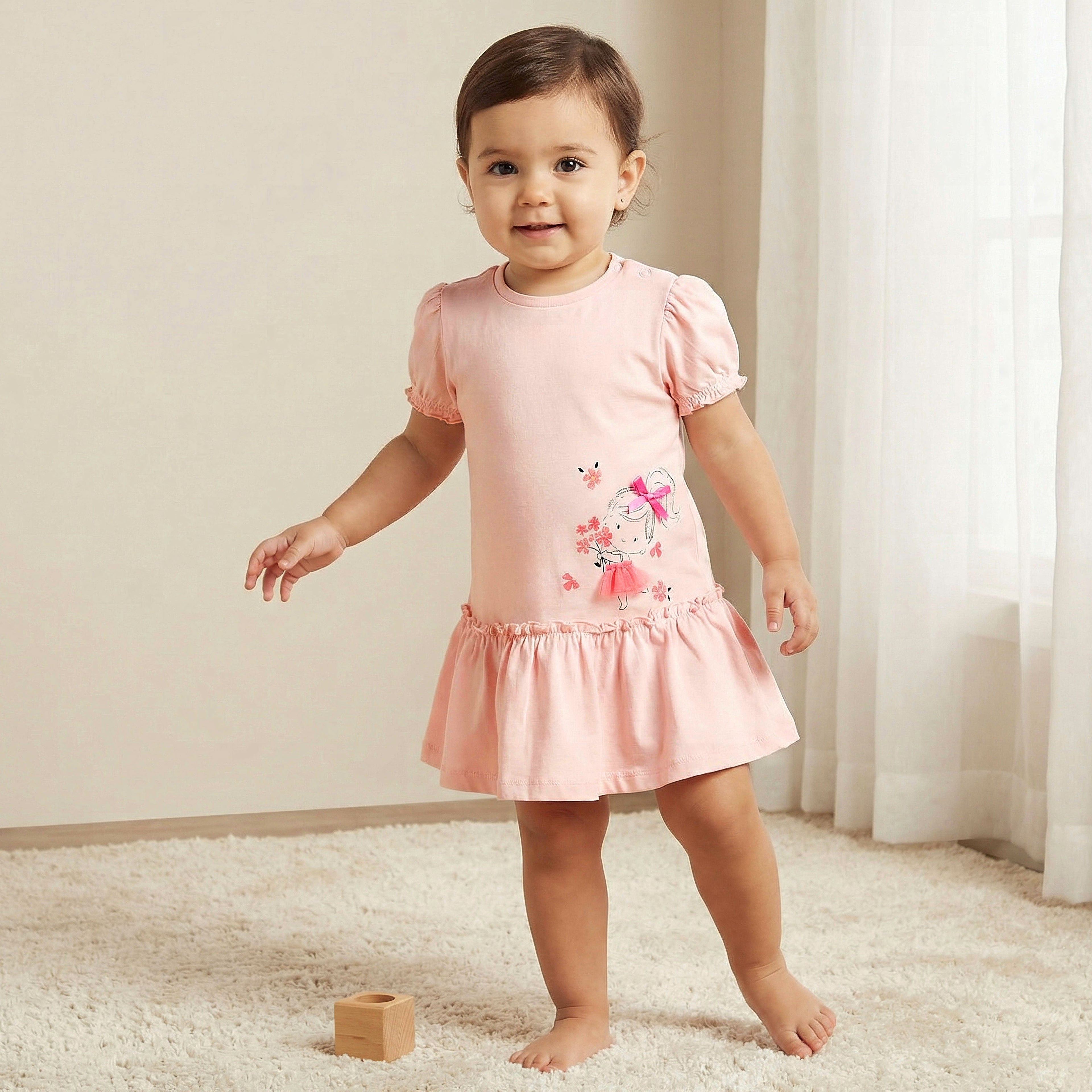 Pack of 2 Juniors Short Sleeves Drop Waist Dress with Print