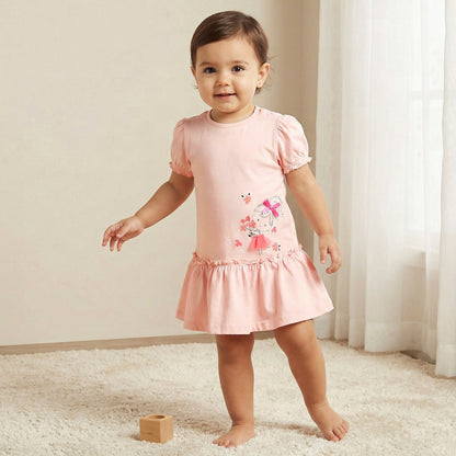 Pack of 2 Juniors Short Sleeves Drop Waist Dress with Print