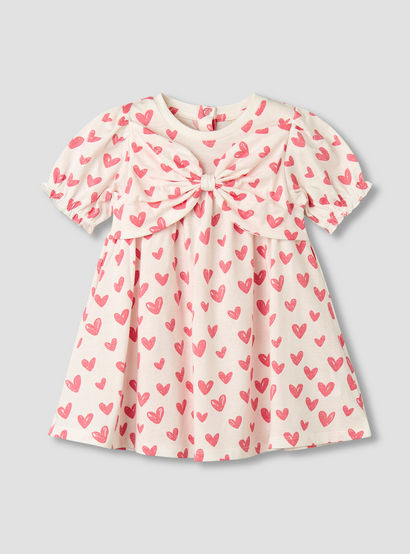 Juniors Round Neck Short Sleeves A-line Dress with Heart Print-baby-girls-clothing-dressesandjumpsuits-image-2