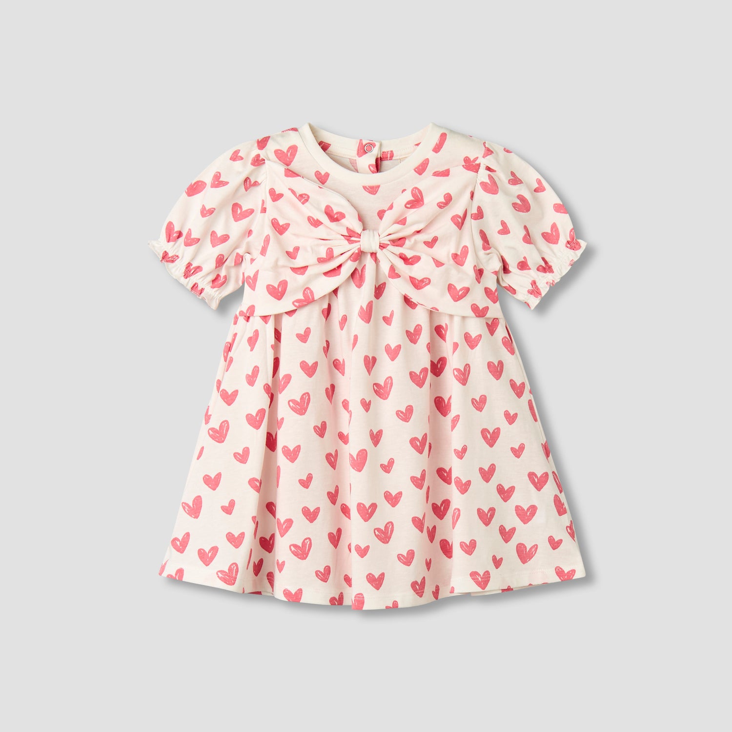 Juniors Round Neck Short Sleeves A-line Dress with Heart Print - Multicolour / 12-18 mths