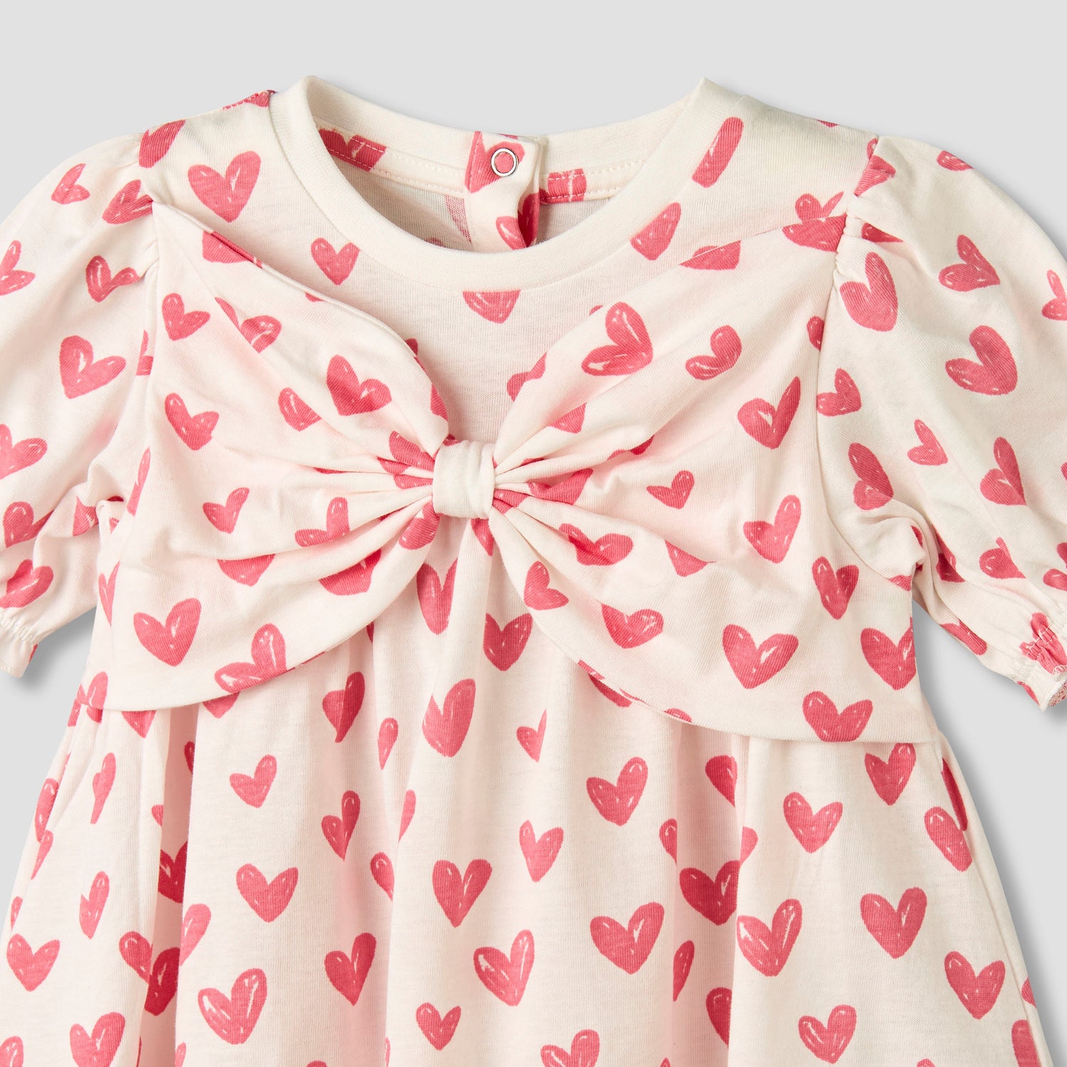 Juniors Round Neck Short Sleeves A-line Dress with Heart Print