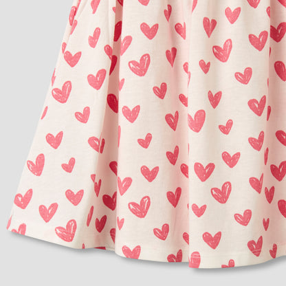 Juniors Round Neck Short Sleeves A-line Dress with Heart Print