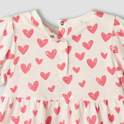 Juniors Round Neck Short Sleeves A-line Dress with Heart Print