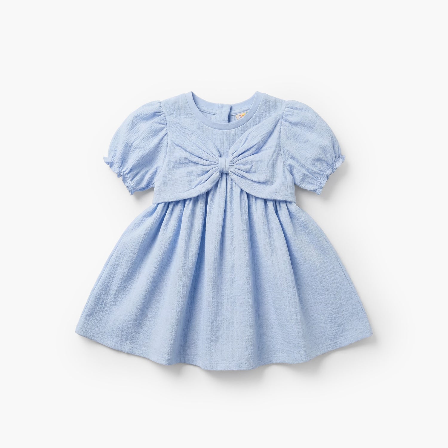 Juniors Round Neck Short Sleeve Dress with Bow Accent