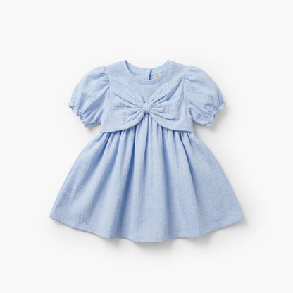 Juniors Round Neck Short Sleeve Dress with Bow Accent