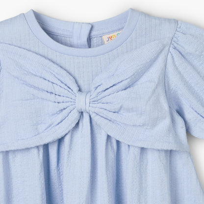 Juniors Round Neck Short Sleeve Dress with Bow Accent