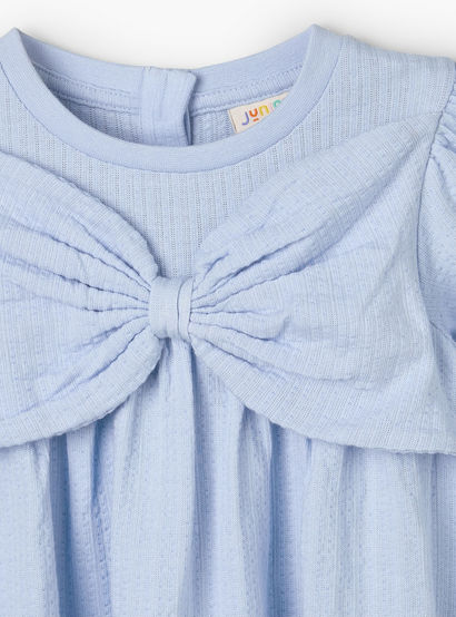 Juniors Round Neck Short Sleeve Dress with Bow Accent-baby-girls-clothing-dressesandjumpsuits-image-4