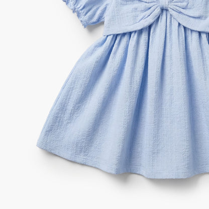 Juniors Round Neck Short Sleeve Dress with Bow Accent