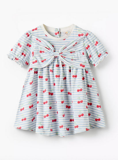 Juniors Round Neck Short Sleeves A-line Dress with Cherry Print-baby-girls-clothing-dressesandjumpsuits-image-2