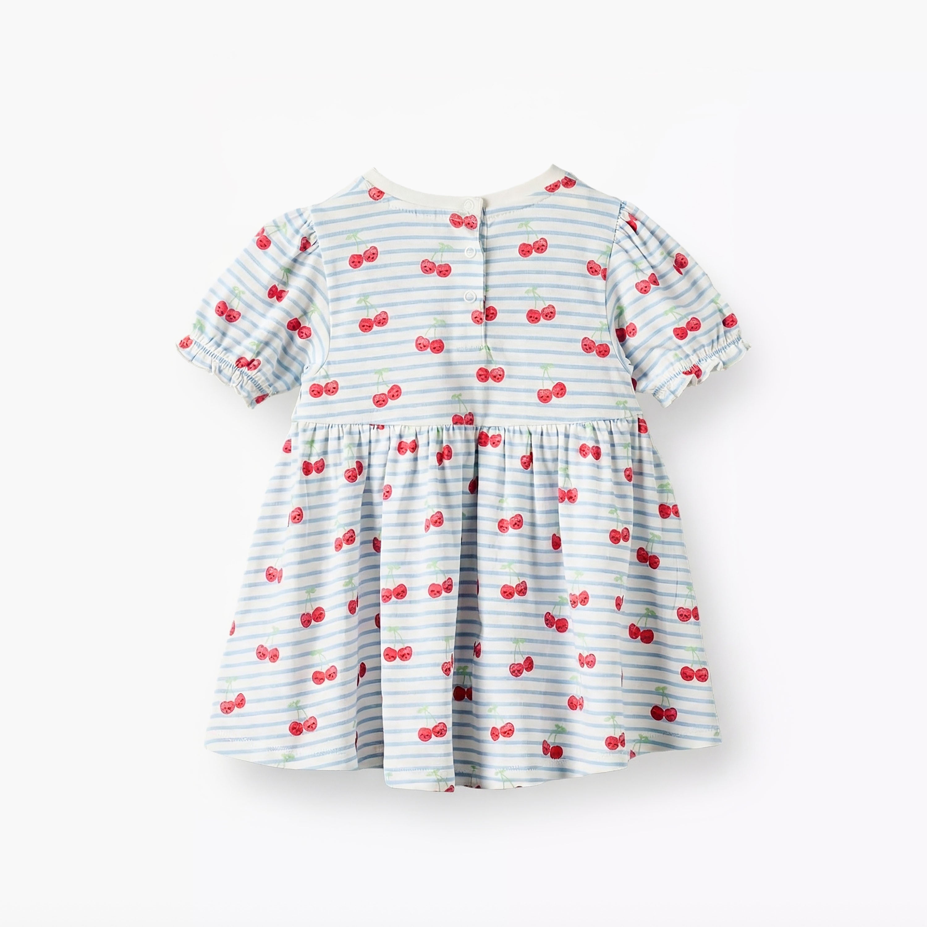 Juniors Round Neck Short Sleeves A-line Dress with Cherry Print