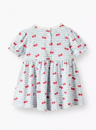 Juniors Round Neck Short Sleeves A-line Dress with Cherry Print-baby-girls-clothing-dressesandjumpsuits-image-3