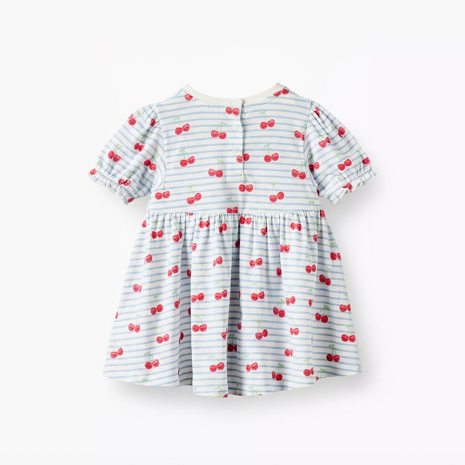 Juniors Round Neck Short Sleeves A-line Dress with Cherry Print