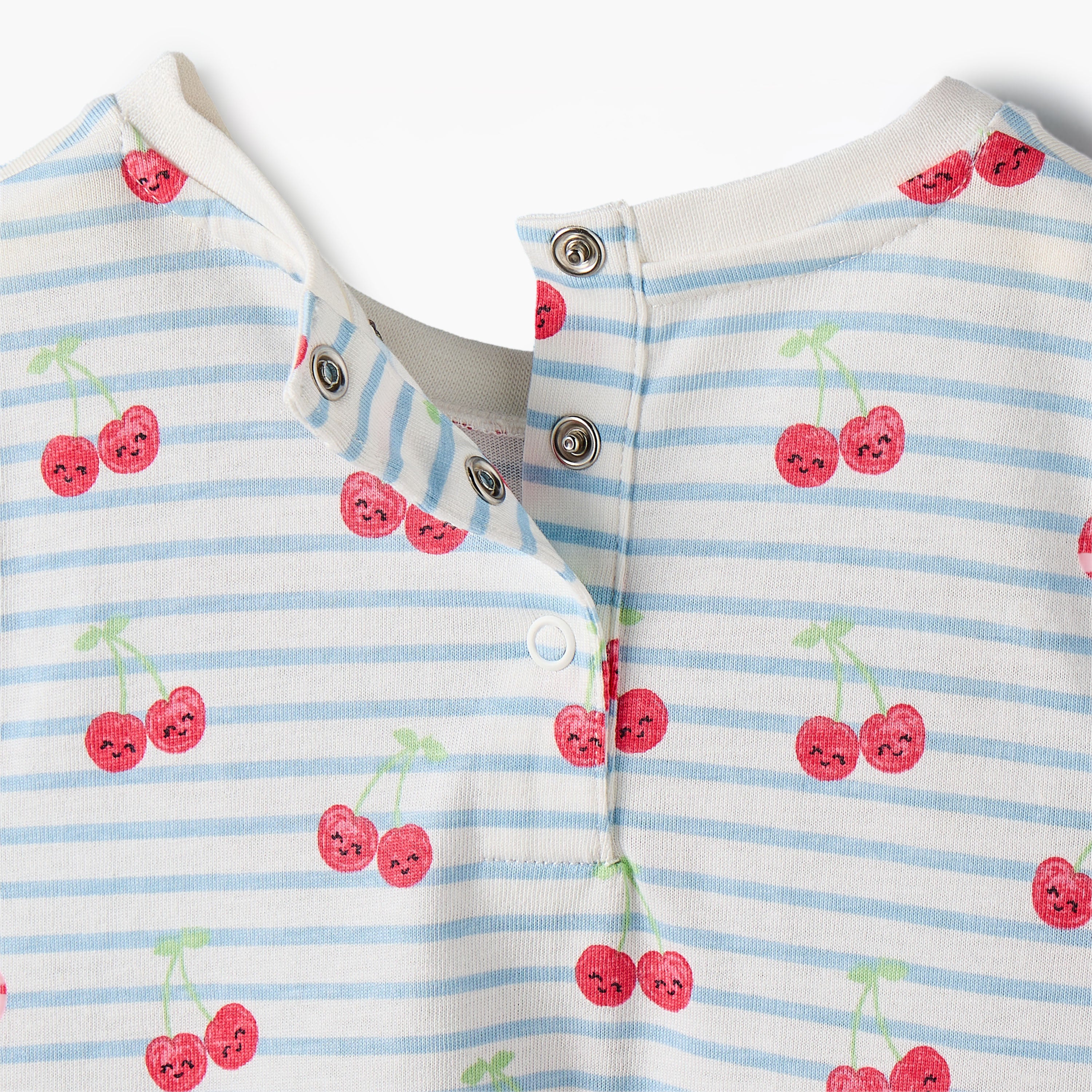 Juniors Round Neck Short Sleeves A-line Dress with Cherry Print