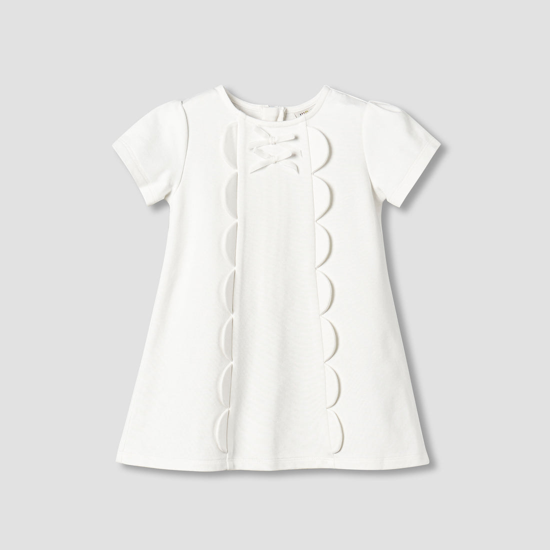 Juniors Round Neck Short Sleeves A-Line Dress with Zip Closure - White / 12-18 mths