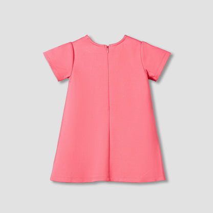 Juniors Round Neck Short Sleeves A-Line Dress with Zip Closure