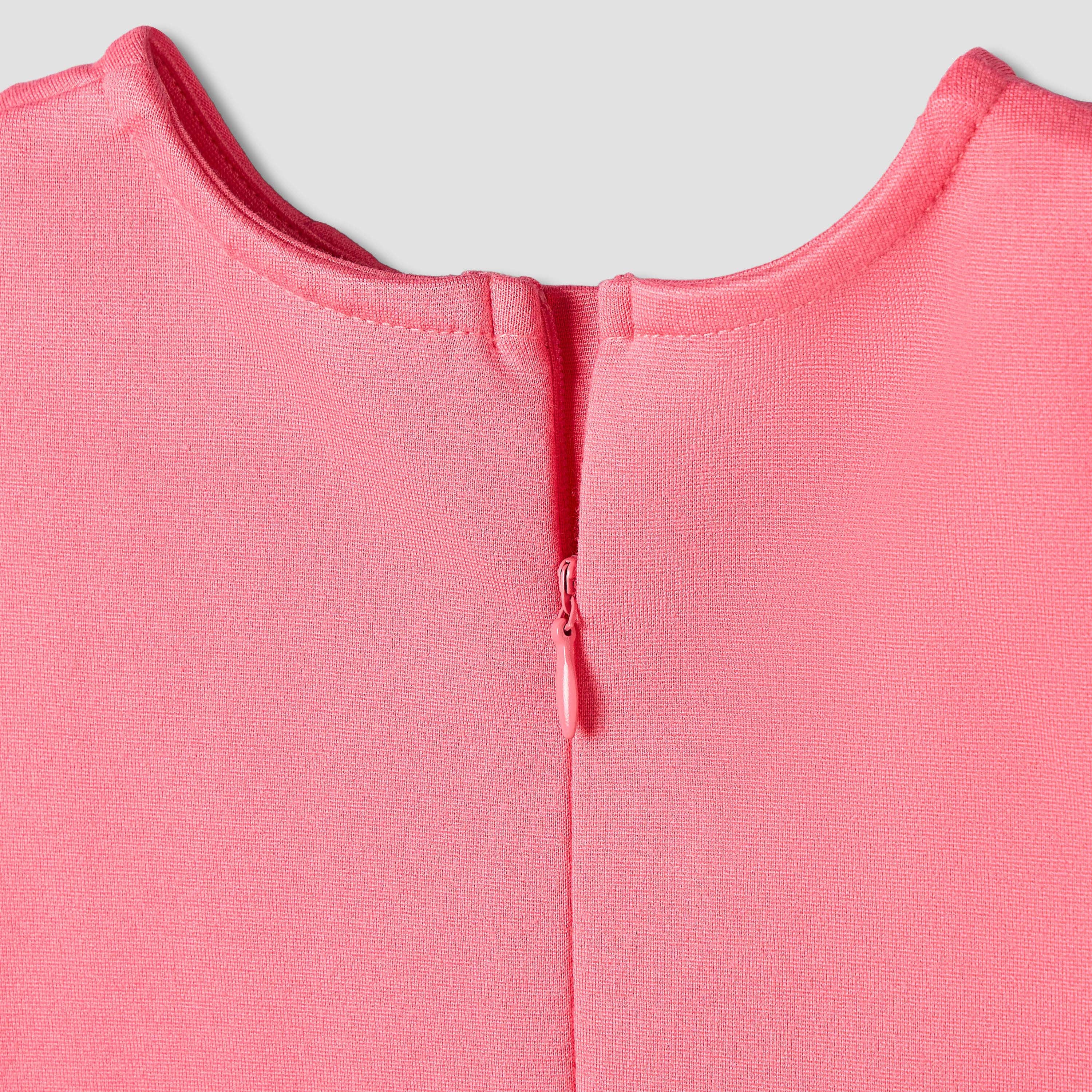 Juniors Round Neck Short Sleeves A-Line Dress with Zip Closure