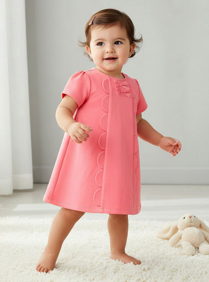 Juniors Round Neck Short Sleeves A-Line Dress with Zip Closure-baby-girls-clothing-dressesandjumpsuits-image-1