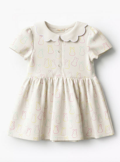 Juniors Collared Short Sleeves Dress with Bunny Print-baby-girls-clothing-dressesandjumpsuits-image-2