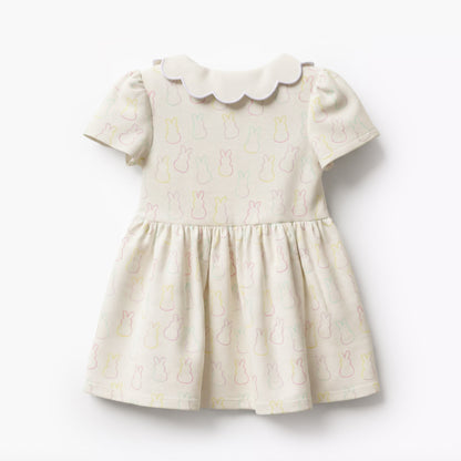 Juniors Collared Short Sleeves Dress with Bunny Print