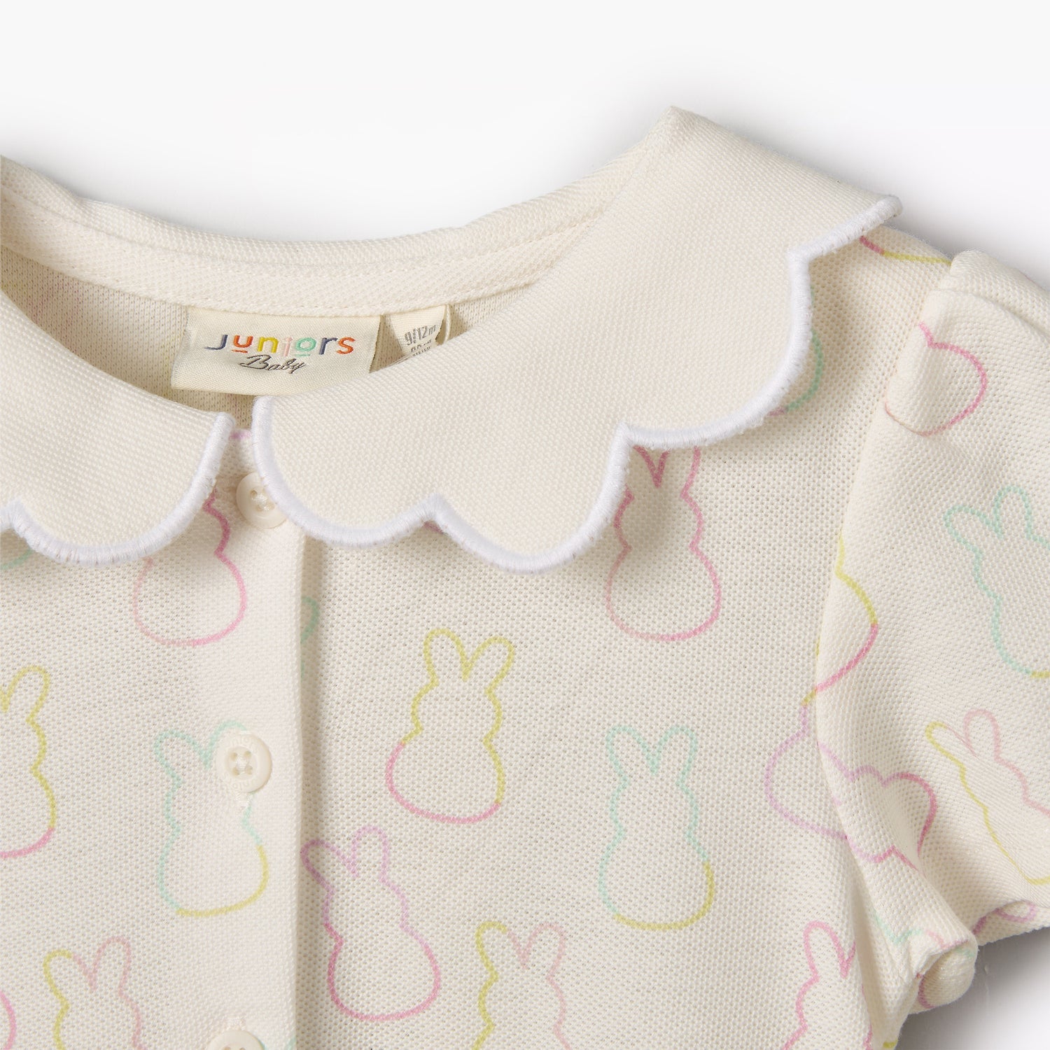 Juniors Collared Short Sleeves Dress with Bunny Print