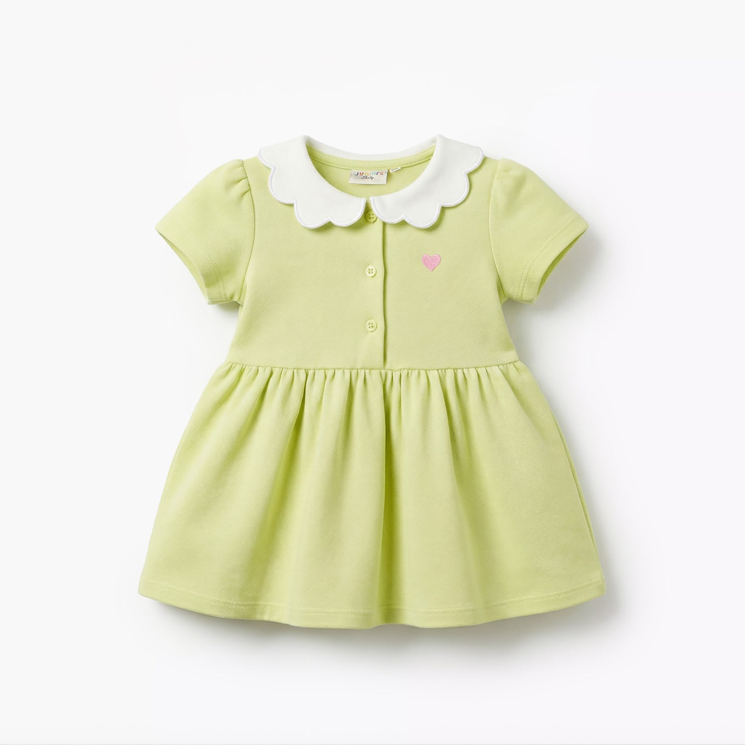 Juniors Scalloped Collar Short Sleeves A-line Dress with Heart Embroidery