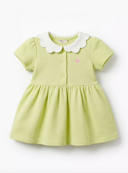 Juniors Scalloped Collar Short Sleeves A-line Dress with Heart Embroidery-baby-girls-clothing-dressesandjumpsuits-image-2