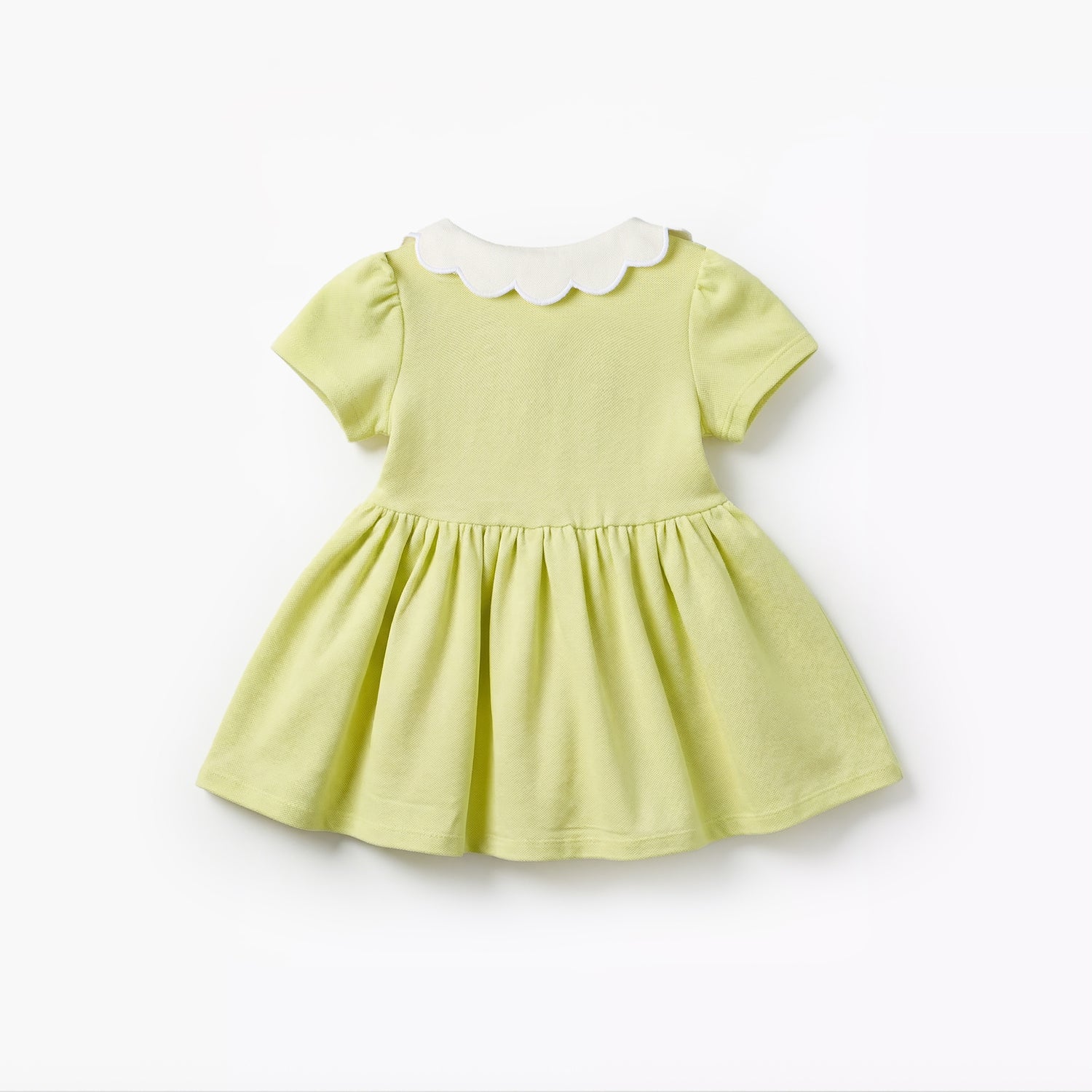 Juniors Scalloped Collar Short Sleeves A-line Dress with Heart Embroidery