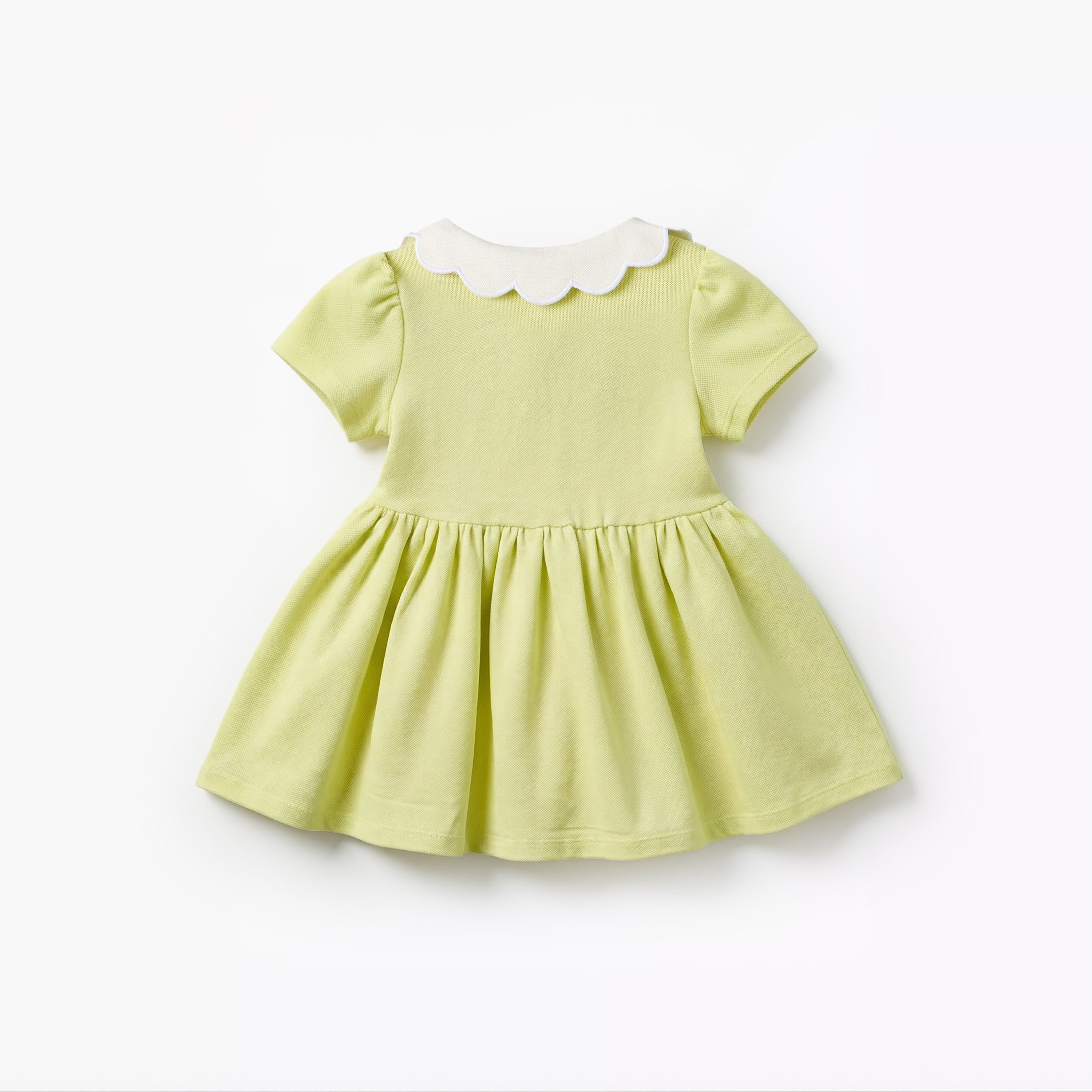 Juniors Scalloped Collar Short Sleeves A-line Dress with Heart Embroidery
