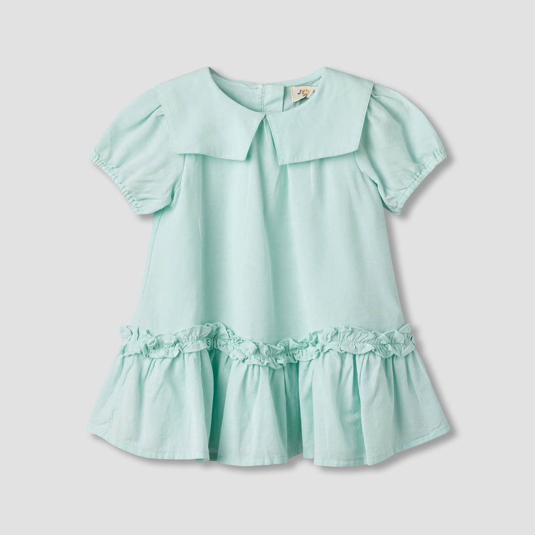 Juniors Sailor Collar Long Sleeves Drop Waist Dress with Ruffle Hem - Green / 12-18 mths