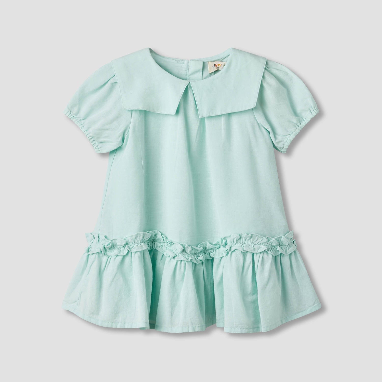 Juniors Sailor Collar Long Sleeves Drop Waist Dress with Ruffle Hem - Green / 12-18 mths