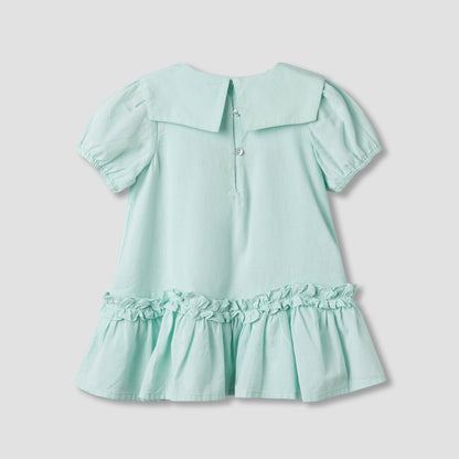 Juniors Sailor Collar Long Sleeves Drop Waist Dress with Ruffle Hem