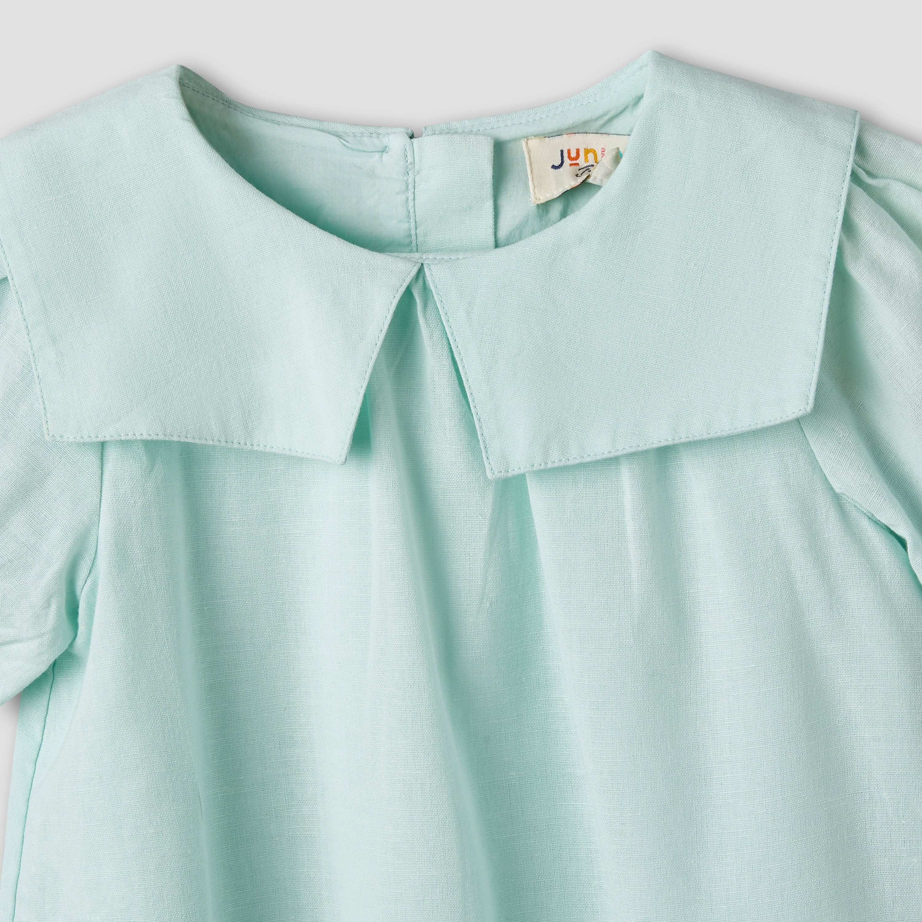 Juniors Sailor Collar Long Sleeves Drop Waist Dress with Ruffle Hem