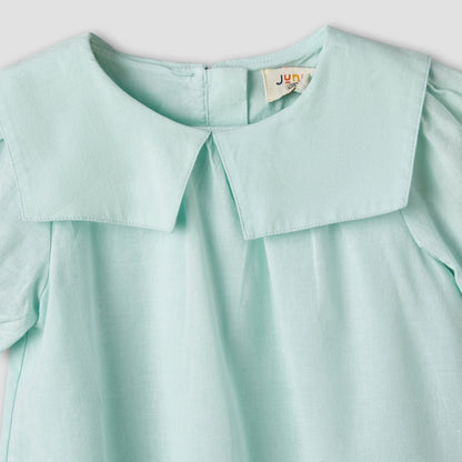 Juniors Sailor Collar Long Sleeves Drop Waist Dress with Ruffle Hem