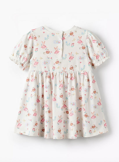 Juniors Round Neck Short Sleeves A-line Dress with Bunny Print-baby-girls-clothing-dressesandjumpsuits-image-3
