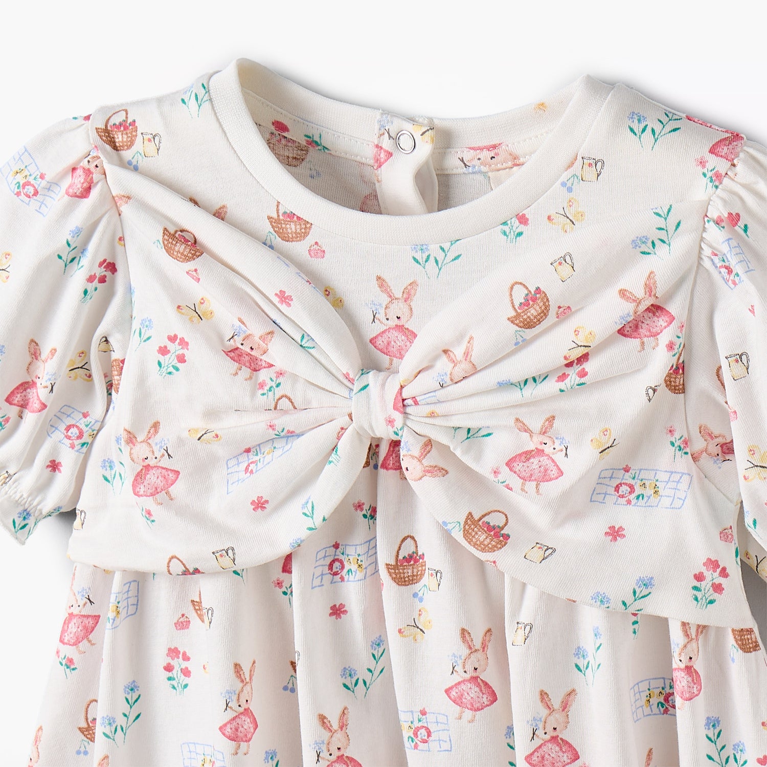 Juniors Round Neck Short Sleeves A-line Dress with Bunny Print