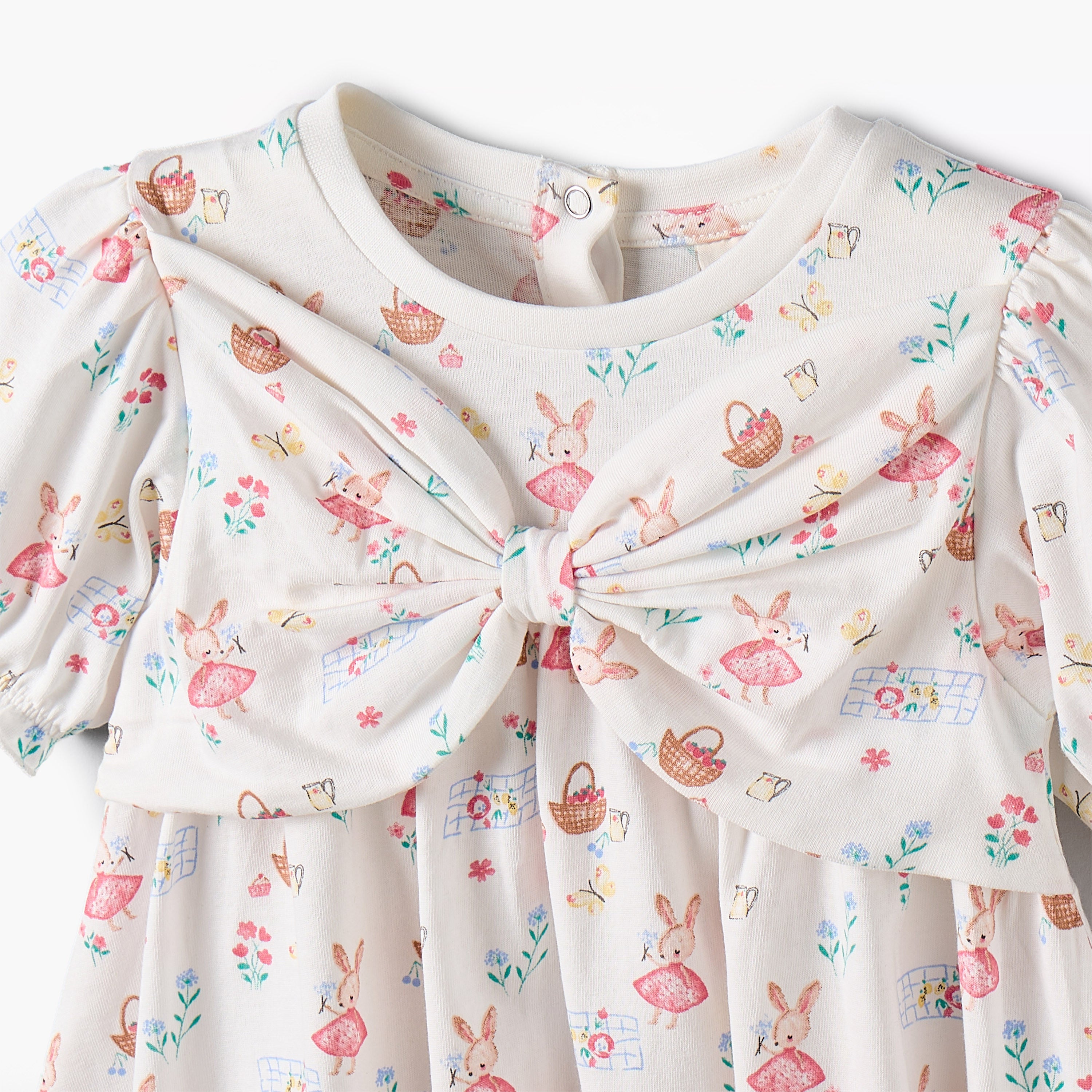 Juniors Round Neck Short Sleeves A-line Dress with Bunny Print
