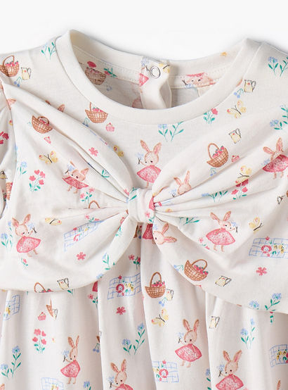 Juniors Round Neck Short Sleeves A-line Dress with Bunny Print-baby-girls-clothing-dressesandjumpsuits-image-4