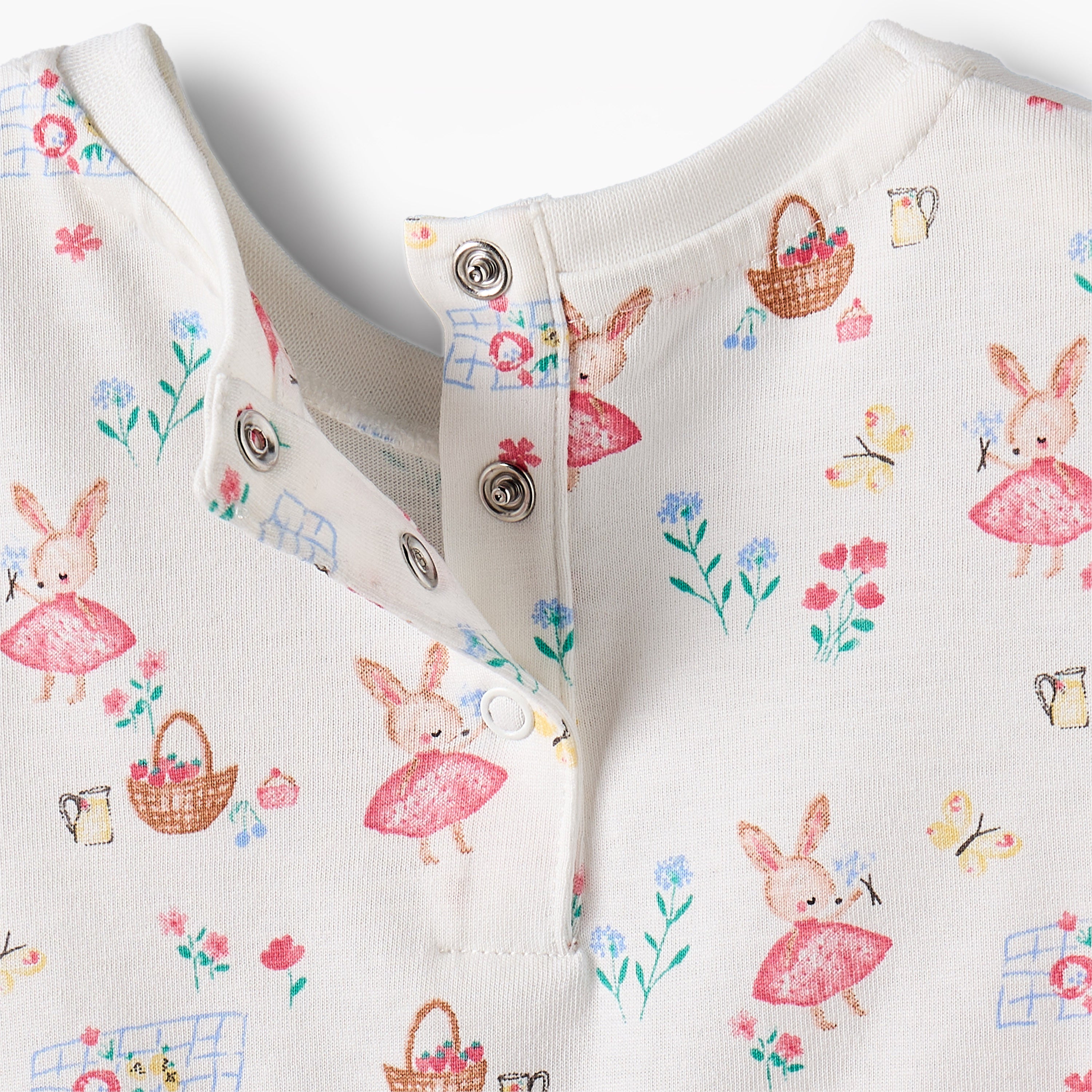 Juniors Round Neck Short Sleeves A-line Dress with Bunny Print