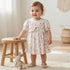 Juniors Round Neck Short Sleeves A-line Dress with Bunny Print - White / 18-24 mths
