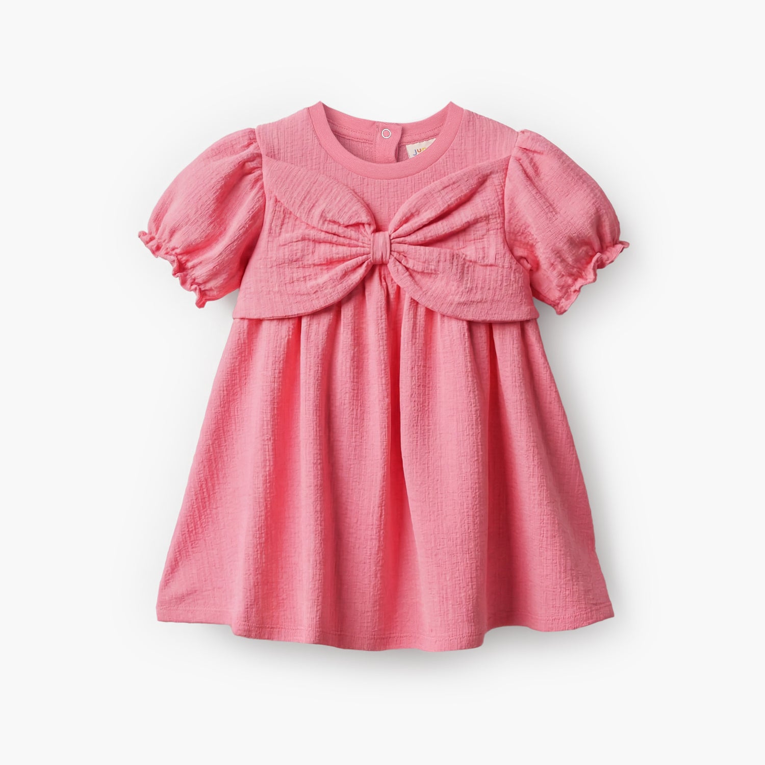 Juniors Round Neck Short Sleeve Dress with Bow Accent