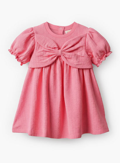 Juniors Round Neck Short Sleeve Dress with Bow Accent-baby-girls-clothing-dressesandjumpsuits-image-2