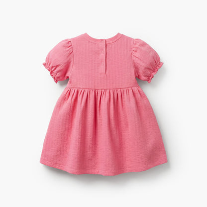 Juniors Round Neck Short Sleeve Dress with Bow Accent