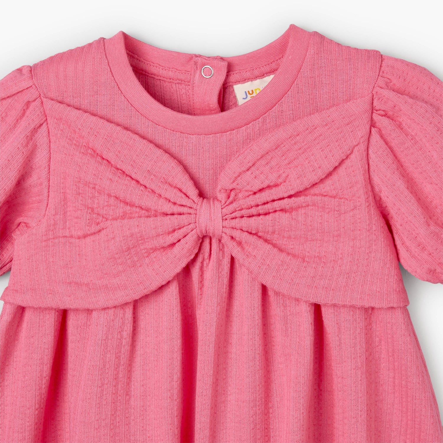 Juniors Round Neck Short Sleeve Dress with Bow Accent