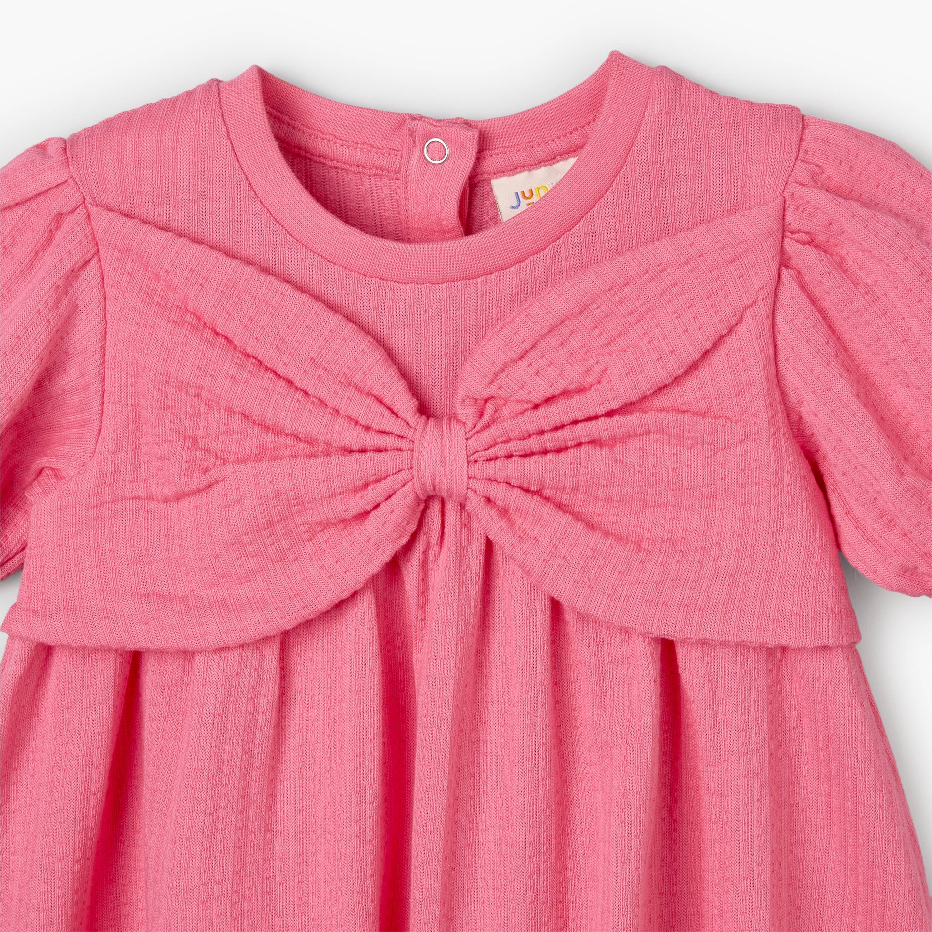 Juniors Round Neck Short Sleeve Dress with Bow Accent