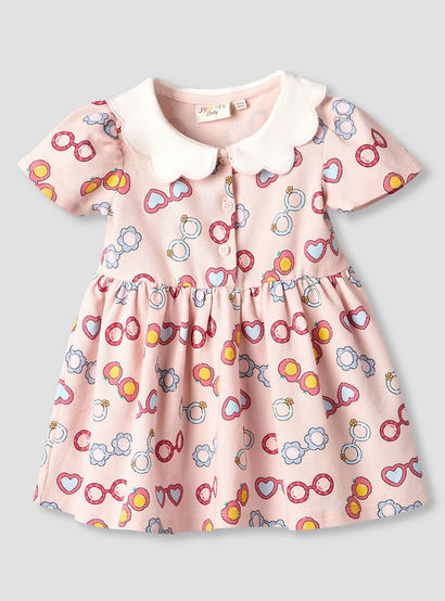 Juniors Peter Pan Collar Short Sleeves A-line Dress with Heart Print-baby-girls-clothing-dressesandjumpsuits-image-3